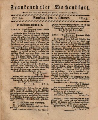 Frankenthaler Wochen-Blatt Samstag 1. Oktober 1825