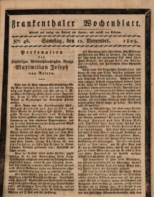 Frankenthaler Wochen-Blatt Samstag 12. November 1825