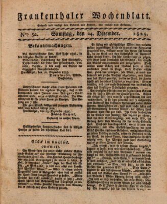 Frankenthaler Wochen-Blatt Samstag 24. Dezember 1825