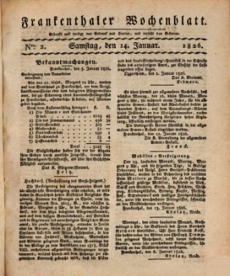 Frankenthaler Wochen-Blatt Samstag 14. Januar 1826