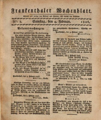 Frankenthaler Wochen-Blatt Samstag 4. Februar 1826