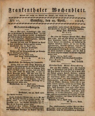 Frankenthaler Wochen-Blatt Samstag 29. April 1826