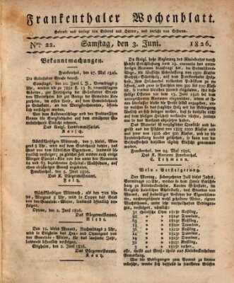 Frankenthaler Wochen-Blatt Samstag 3. Juni 1826