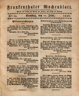 Frankenthaler Wochen-Blatt Samstag 10. Juni 1826