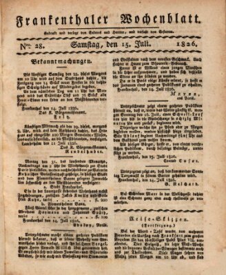 Frankenthaler Wochen-Blatt Samstag 15. Juli 1826