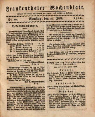 Frankenthaler Wochen-Blatt Samstag 22. Juli 1826