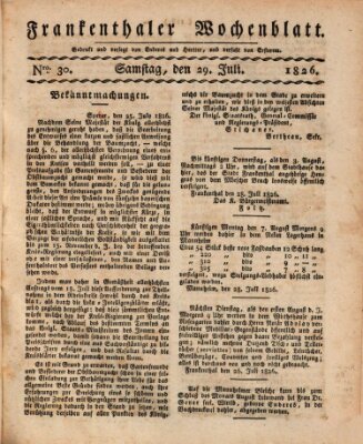 Frankenthaler Wochen-Blatt Samstag 29. Juli 1826