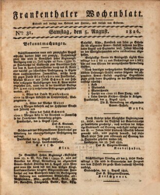 Frankenthaler Wochen-Blatt Samstag 5. August 1826