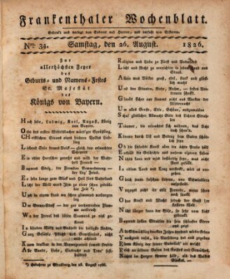 Frankenthaler Wochen-Blatt Samstag 26. August 1826