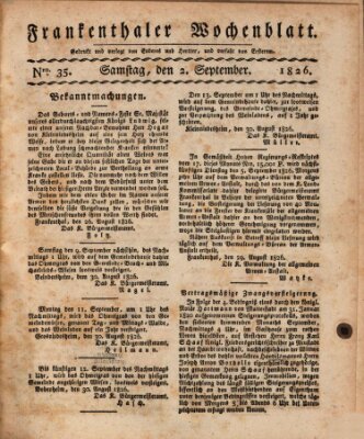 Frankenthaler Wochen-Blatt Samstag 2. September 1826