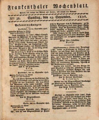 Frankenthaler Wochen-Blatt Samstag 23. September 1826