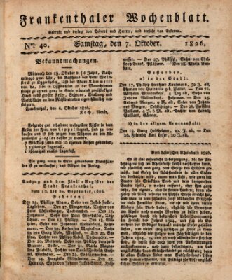 Frankenthaler Wochen-Blatt Samstag 7. Oktober 1826