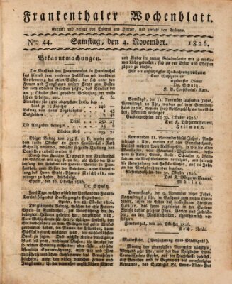 Frankenthaler Wochen-Blatt Samstag 4. November 1826