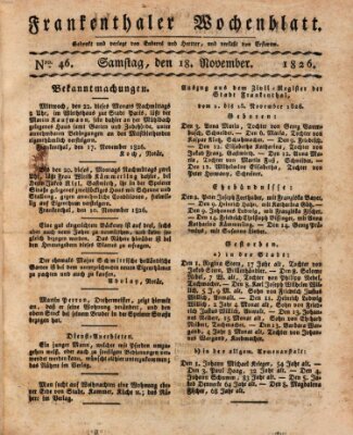 Frankenthaler Wochen-Blatt Samstag 18. November 1826