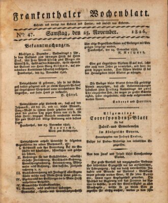 Frankenthaler Wochen-Blatt Samstag 25. November 1826