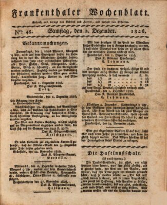 Frankenthaler Wochen-Blatt Samstag 2. Dezember 1826
