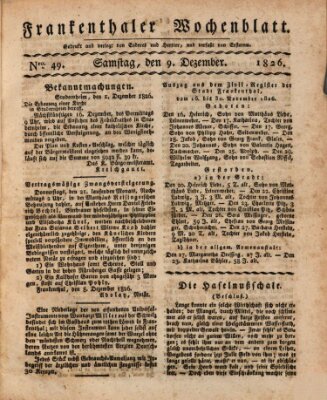 Frankenthaler Wochen-Blatt Samstag 9. Dezember 1826