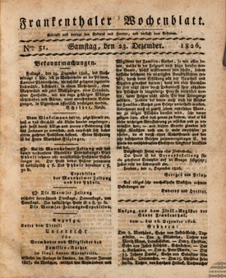 Frankenthaler Wochen-Blatt Samstag 23. Dezember 1826