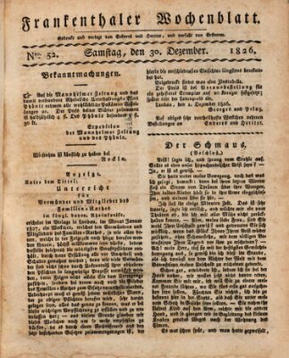 Frankenthaler Wochen-Blatt Samstag 30. Dezember 1826