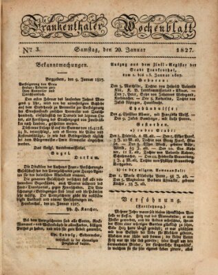 Frankenthaler Wochen-Blatt Samstag 20. Januar 1827