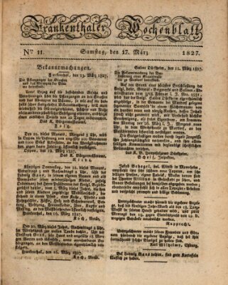 Frankenthaler Wochen-Blatt Samstag 17. März 1827