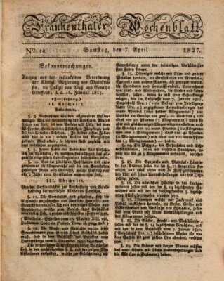 Frankenthaler Wochen-Blatt Samstag 7. April 1827