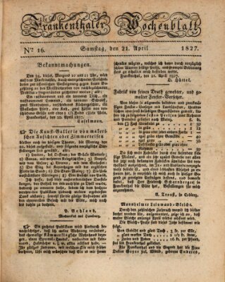 Frankenthaler Wochen-Blatt Samstag 21. April 1827