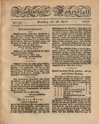Frankenthaler Wochen-Blatt Samstag 28. April 1827
