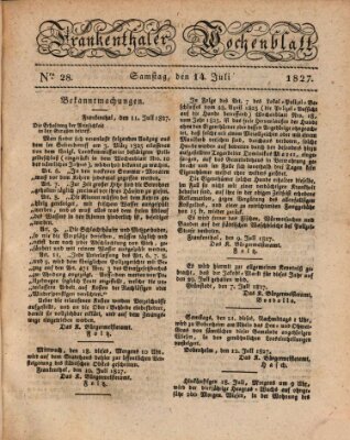 Frankenthaler Wochen-Blatt Samstag 14. Juli 1827