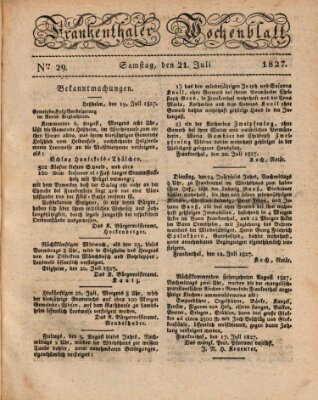 Frankenthaler Wochen-Blatt Samstag 21. Juli 1827