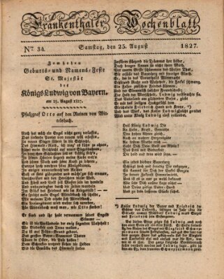 Frankenthaler Wochen-Blatt Samstag 25. August 1827