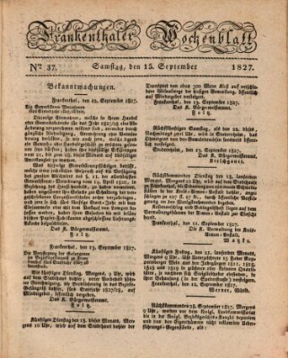 Frankenthaler Wochen-Blatt Samstag 15. September 1827