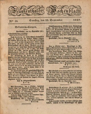 Frankenthaler Wochen-Blatt Samstag 22. September 1827