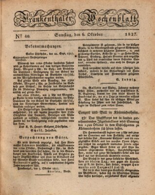 Frankenthaler Wochen-Blatt Samstag 6. Oktober 1827