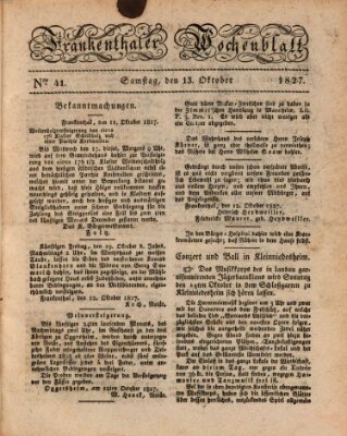 Frankenthaler Wochen-Blatt Samstag 13. Oktober 1827