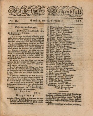 Frankenthaler Wochen-Blatt Samstag 17. November 1827