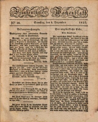 Frankenthaler Wochen-Blatt Samstag 1. Dezember 1827