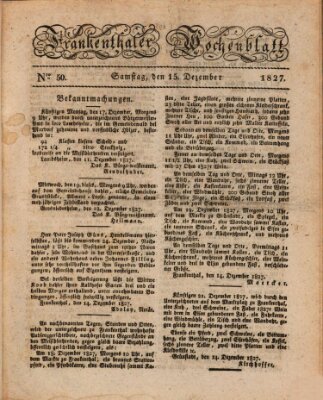 Frankenthaler Wochen-Blatt Samstag 15. Dezember 1827