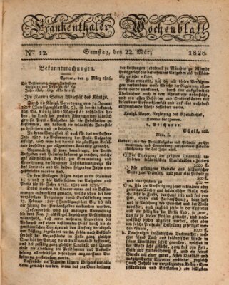 Frankenthaler Wochen-Blatt Samstag 22. März 1828