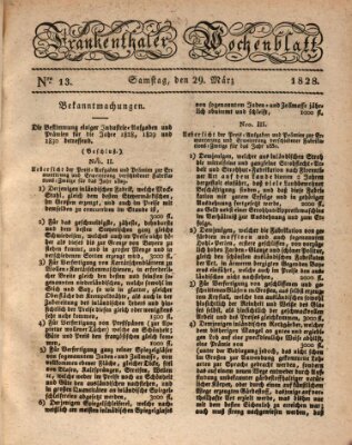 Frankenthaler Wochen-Blatt Samstag 29. März 1828