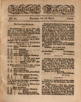 Frankenthaler Wochen-Blatt Samstag 19. April 1828