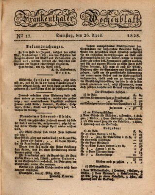Frankenthaler Wochen-Blatt Samstag 26. April 1828