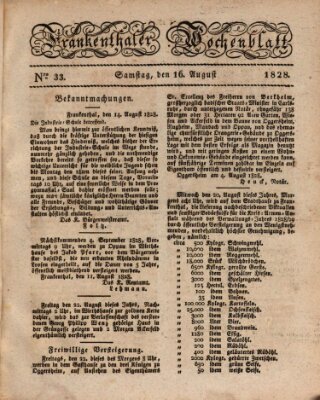 Frankenthaler Wochen-Blatt Samstag 16. August 1828