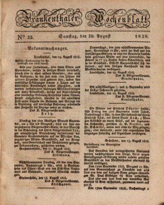 Frankenthaler Wochen-Blatt Samstag 30. August 1828