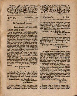 Frankenthaler Wochen-Blatt Samstag 27. September 1828