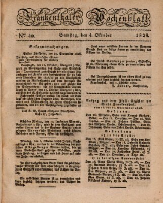 Frankenthaler Wochen-Blatt Samstag 4. Oktober 1828