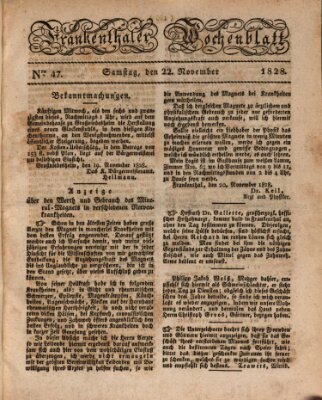 Frankenthaler Wochen-Blatt Samstag 22. November 1828