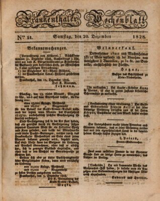 Frankenthaler Wochen-Blatt Samstag 20. Dezember 1828