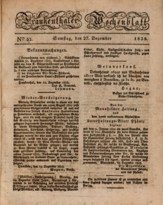 Frankenthaler Wochen-Blatt Samstag 27. Dezember 1828