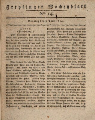 Freisinger Wochenblatt Sonntag 3. April 1814